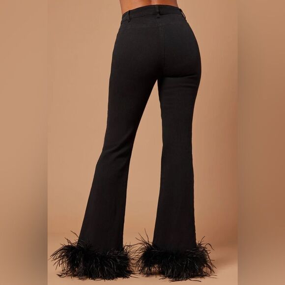 Fashion Nova Black Feather Trim Boot Cut Pants - Picture 5 of 6